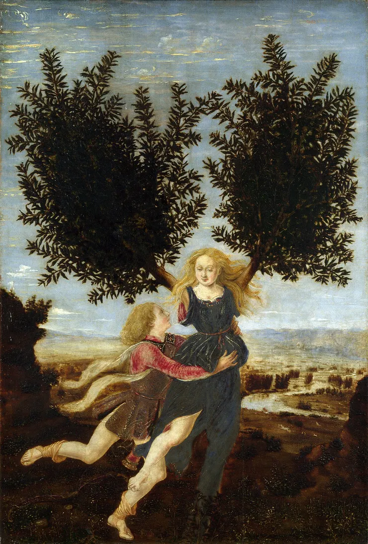 安東尼奧·德爾·波萊尤洛（Antonio del Pollaiuolo）的《阿波羅與達芙妮》 （ Apollo and Daphne，約 1470-1480 ）描繪了《變形記》中的一個轉變故事——阿波羅渴望達芙妮，但她變成了一棵月桂樹並逃離了他。