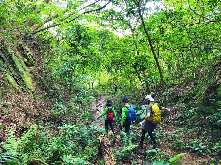 ▲由鞍部緩下，通過一處谷地。