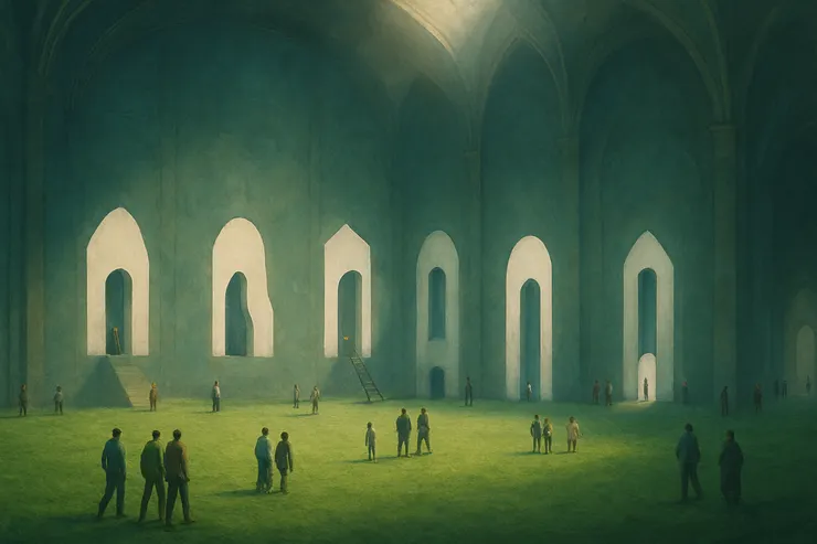 夢中的門比這張圖更曲折畸形,但整體場景感受上已經非常接近! - ChatGPT