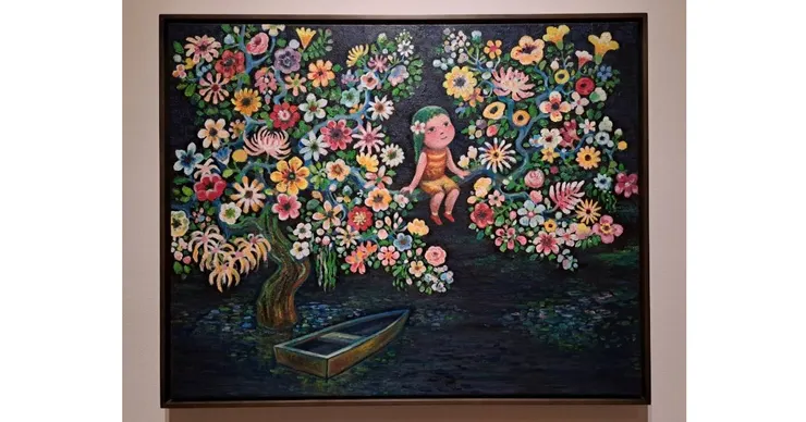 獨木船的花花世界，2022，油彩／畫布