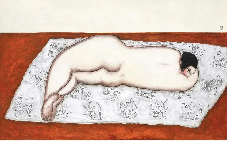 常玉 《花毯上的側臥裸女》油畫 81x130 cm 1929 