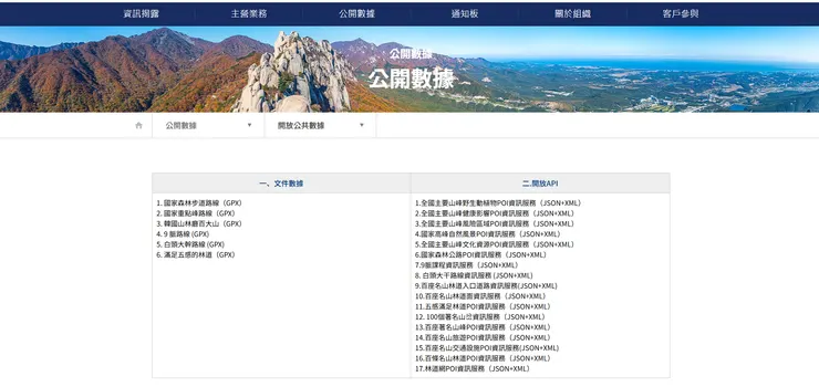 南韓山林廳開放數據下載。(截圖自官方網頁-google中文翻譯)