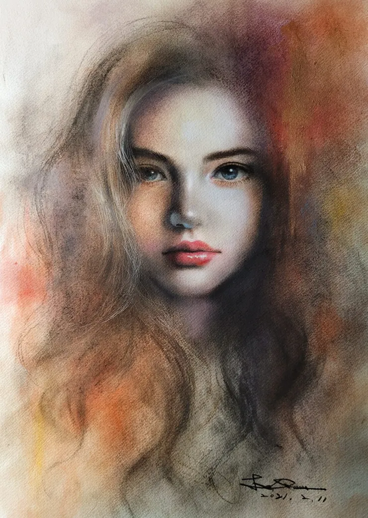 夢幻女孩 (媒材:粉彩、水彩)
