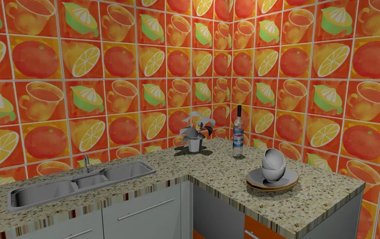 聽說橙色系很能增進食欲,所以這磁磚很適合廚房。