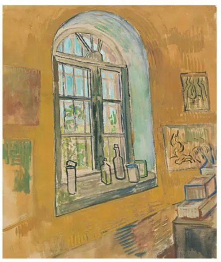 文森梵谷,《工作室的窗戶》,1889年9月至10月;紙上粉筆、油彩和水彩。