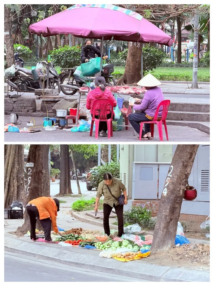 西湖邊販賣豬肉蔬果的小販