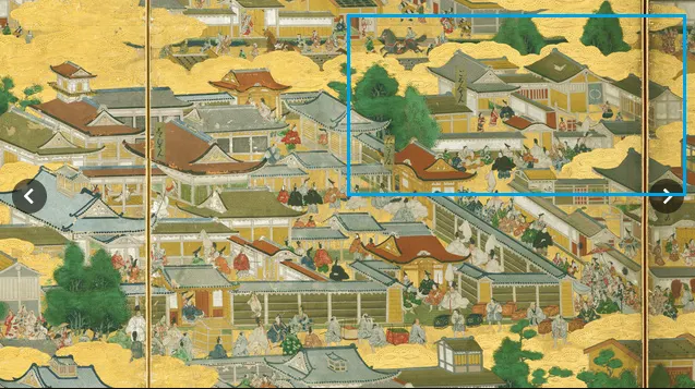 洛中洛外圖屏風描繪的御所和京都新城。（圖片來源：朝日新聞）