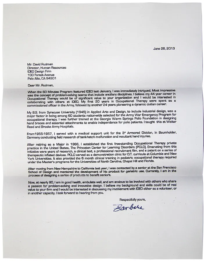  Barbara Beskind 給IDEO的求職信 來源Designs On