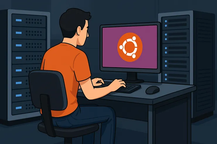 示意圖：伺服器與 Ubuntu 系統（由 ChatGPT 繪製）