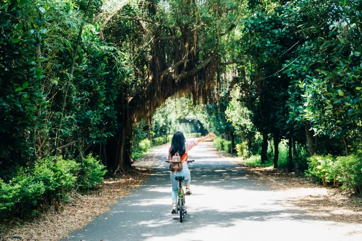 踩上⾃⾏⾞漫遊桃園『新屋綠⾊走廊⾃⾏⾞道』，以輕鬆⼼情感受自然寧靜。