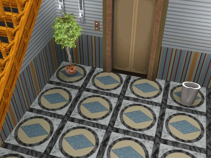 電梯大堂我特意使用同色調的地磚和壁紙，也裝潢得優雅些，像住宅的電梯大堂。