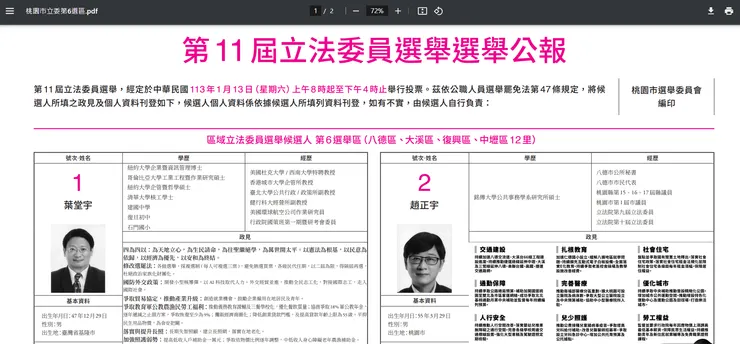 選舉公報可線上查閱。圖：翻攝自中選會