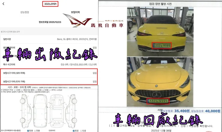 韓規BENZ R232 AMG SL63 4MATIC+ 外匯車車況、鑑定報告、回廠紀錄。