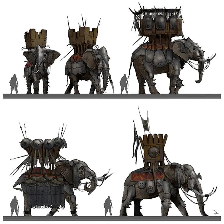 不同體型的戰象所使用象輿