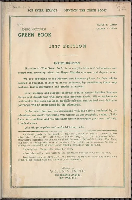 1937年版的綠皮書(Photo Credit: THE NEW YORK PUBLIC LIBRARY DIGITAL COLLECTIONS)