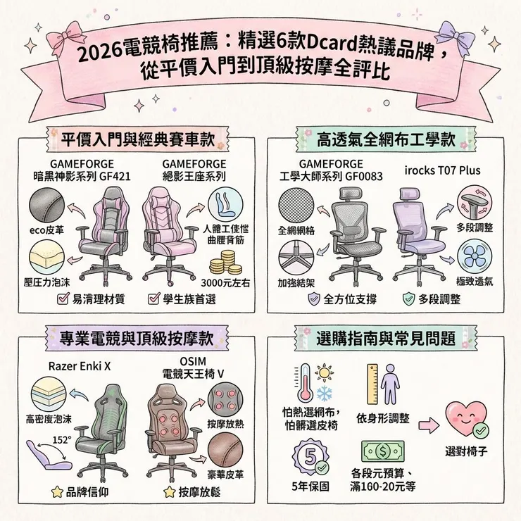 2026電競椅推薦:精選6款Dcard熱議品牌,從平價入門到頂級按摩全評比