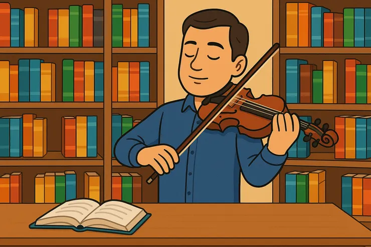 AI示意圖：沉浸專注享受著拉小提琴的樂趣