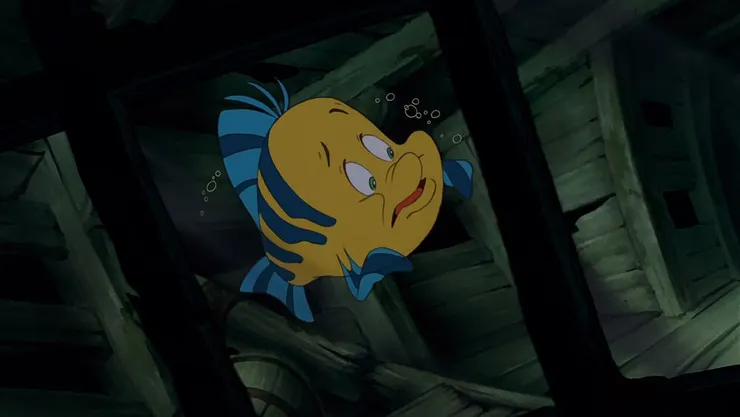 迪士尼電影《小美人魚》中的主要角色之一:小比目魚Flounder(圖片來源:Disney Wiki)