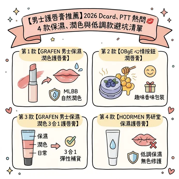【男士護唇膏推薦】2026 Dcard、PTT 熱問💋4 款保濕、潤色與低調款避坑清單