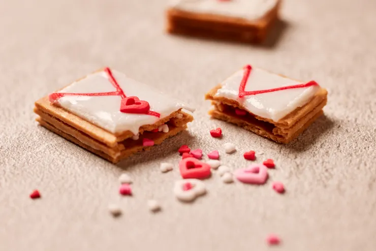 「情書」造型甜點，夾層內藏著一顆顆愛心，將未說出口的心意，溫柔封存於每一口甜蜜之中。 (圖/ The Ukai Taipei提供)