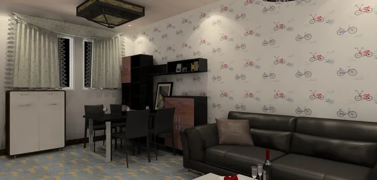 我提過這個設計是根據一個真實的房子，本來客廳和飯廳中間有條走廊通到睡房和洗手間，可是在這裏我沒畫出來，把牆封起來便算。