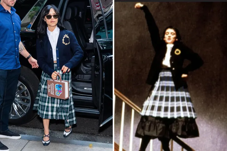 ▲ Jenna Ortega 用 Thom Browne 服裝和 OZAIAS 手袋重現女兒角色 Lydia Deetz。 圖片來源：INS @mrenriquemelendez