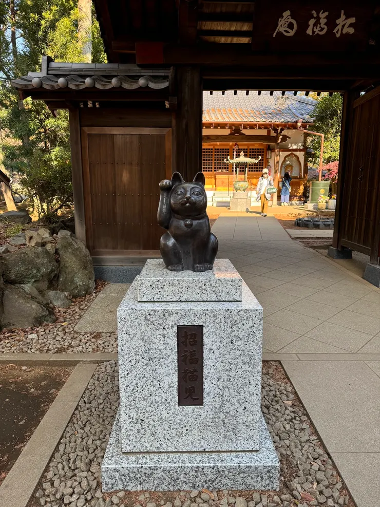 當時看到有些遊客在摸著這尊貓銅像，像是在祈求平安。