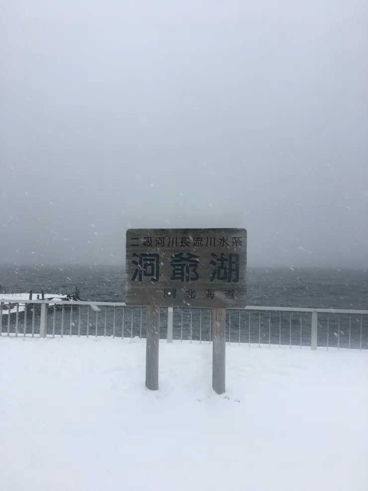 洞爺湖。如圖，這個天氣，其實也不太看到甚麼。