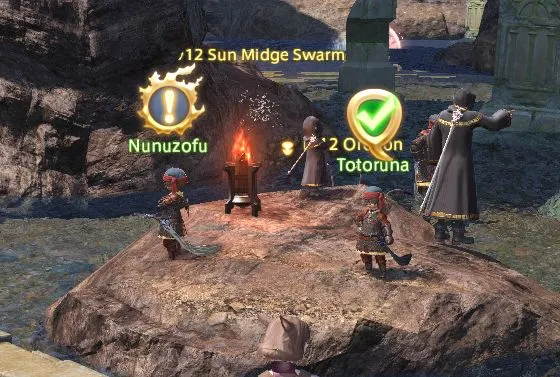 FF14裡面會在角色頭上用專門的圖標標示出該找哪位角色才能進行各類任務。(圖片來源: Final Fantasy XIV A Realm Reborn Wiki)