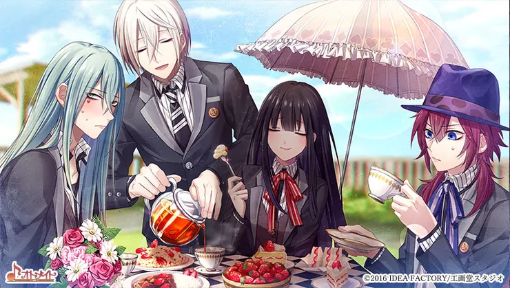 黑線茶會:左至右分別為騎士傑克、白兔斯諾、紅心女王女主露娜、帽子屋卡農