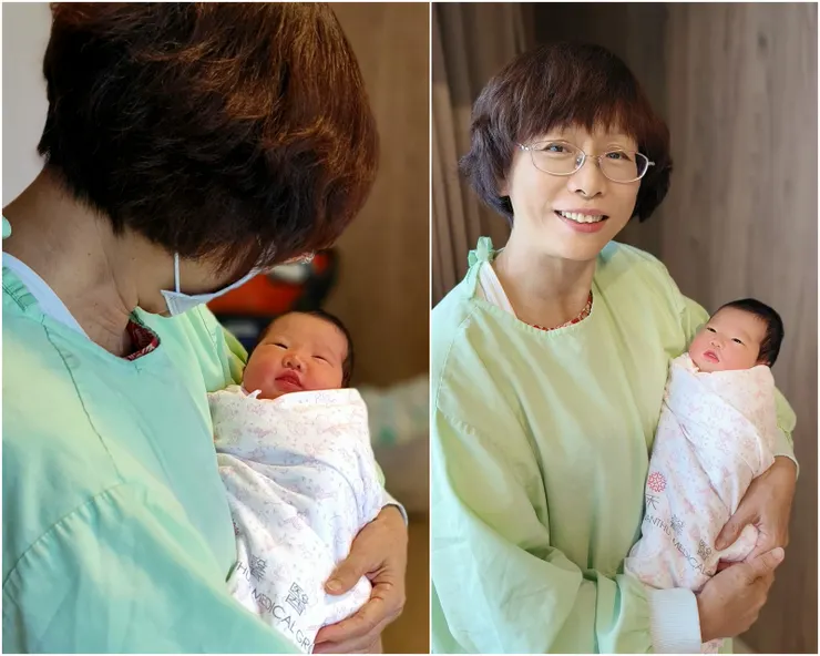 【眉開眼笑的祖孫倆！相片似乎修很大。】