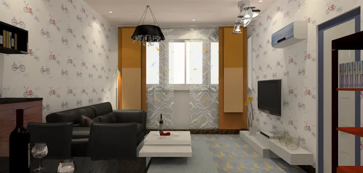 客廳有吊燈和射燈。我小時候的家確是這樣。