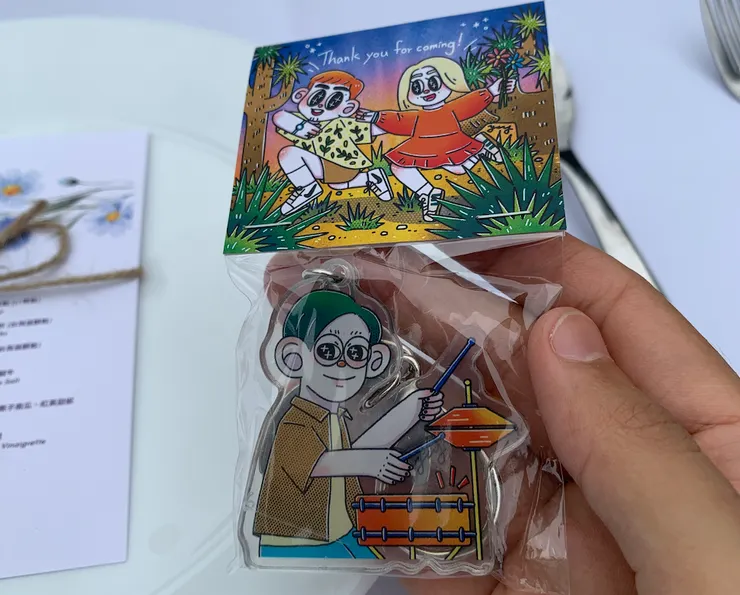 當天表演我帶的幸運小物是我在朋友婚禮上拿到的客製手繪的我！真的超可愛～