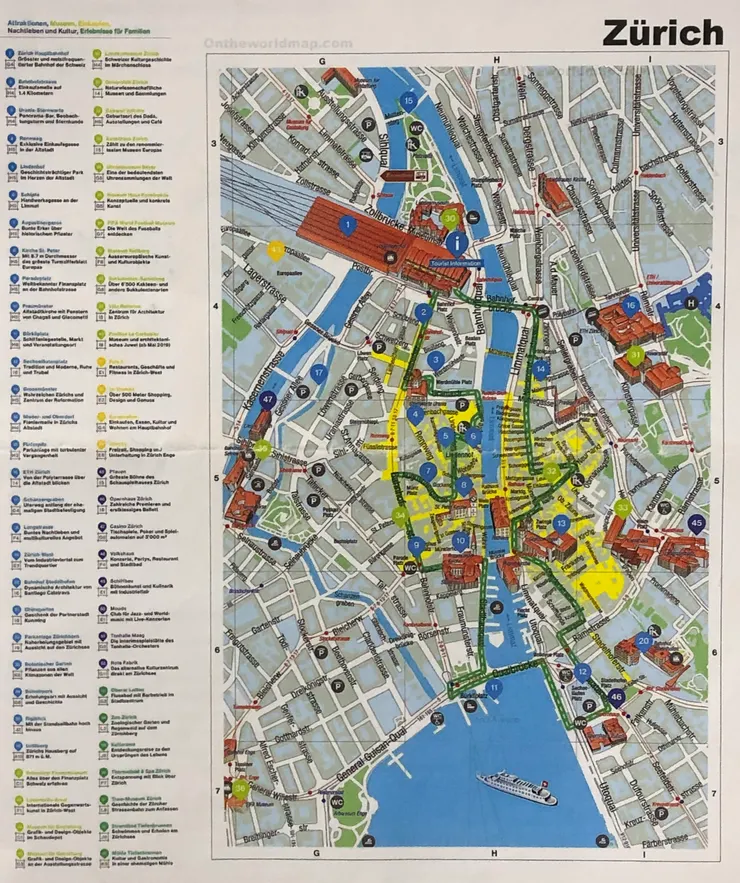 Hilton飯店給的蘇黎世全景圖是德文版