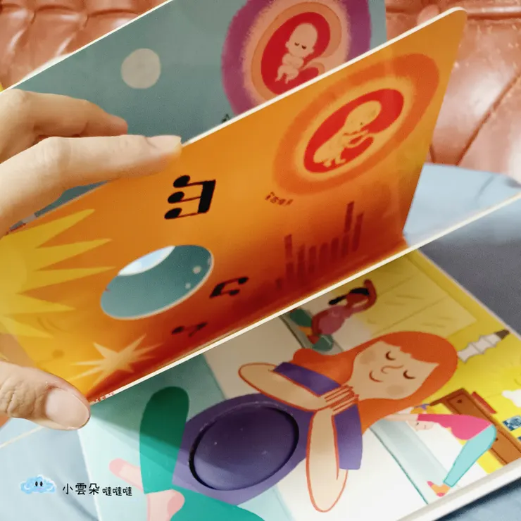 隨著繪本頁數一頁頁遞減,媽媽的孕肚也跟著越來越突起囉~很有意思的設計!