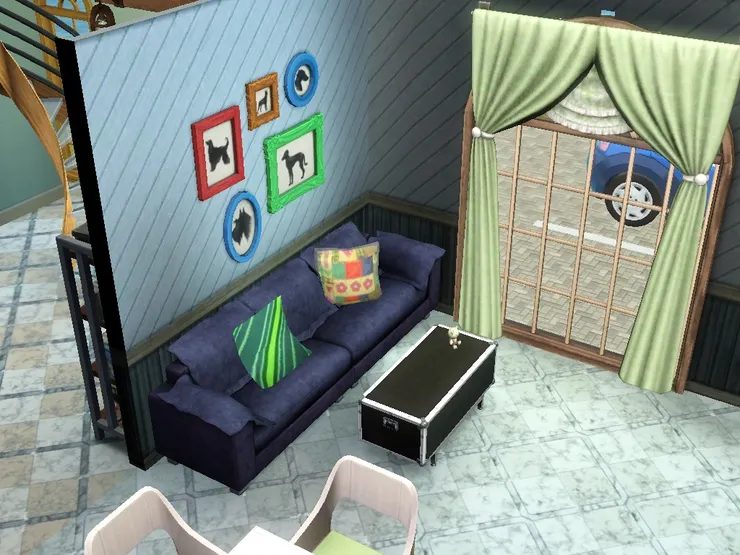 一片灰藍中用其他不同的顏色點綴，令這空間充滿生氣。