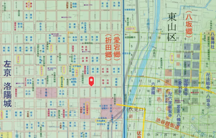 左京洛陽與京外的空間分布(Photo Credit：立命館大學平安京跡データベース)