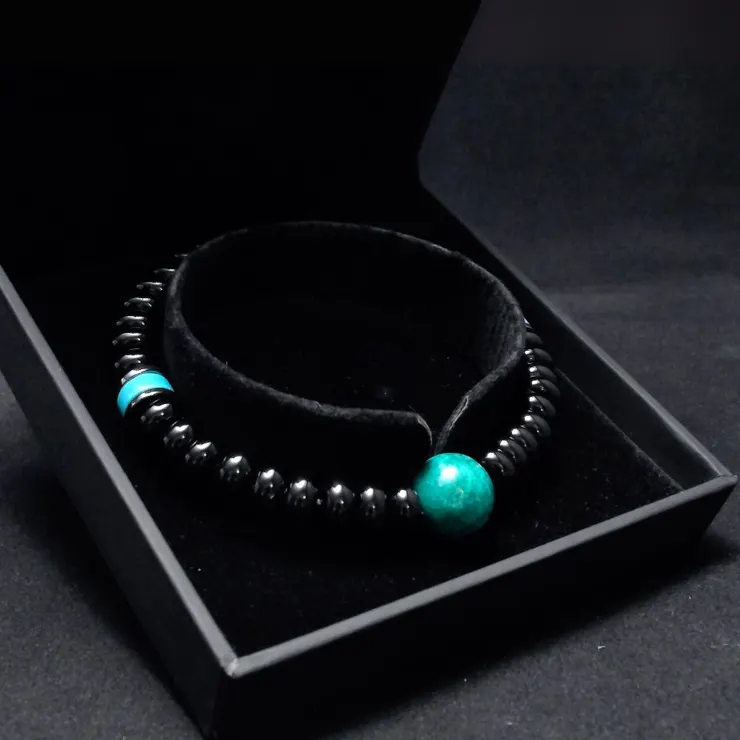 鳳凰松石配黑瑪瑙 重生之力 男士手鍊 QBR-00003