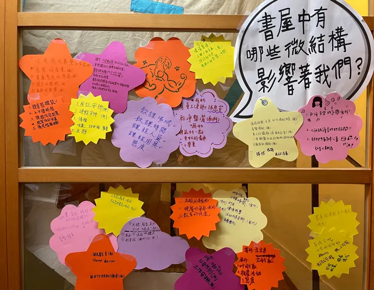 透過1-2-4討論法(這也是一種討論的微結構)，先讓一個人自己書寫思考，再讓兩個人彼此討論，再結合成大組4個人一起找出相同跟相異點，透過討論後起立發言，分享共創的討論成果。是個時間快速、容易掌握且收穫成效巨大的教學討論上好用的微結構。