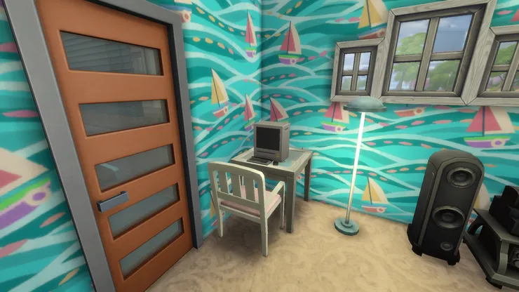 這個房子是參照我一位親戚的家畫的，很普通的二房一廳，但因為我的小人要畫畫和彈鋼琴，便得多建一個房間，就是這個了，可以說是用來活動或招呼客人的房間。