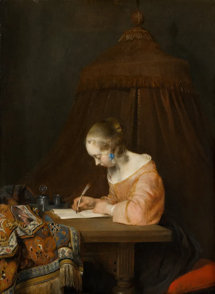 圖一：1655, Woman Writing a Letter, 38.3 x 27.9 cm, Mauritshuis