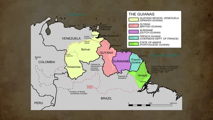 綠色為葡屬圭亞那,今屬巴西阿瑪帕州