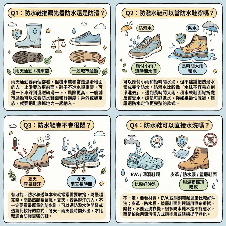 防水鞋常見問題：防潑水、止滑、透氣一次看