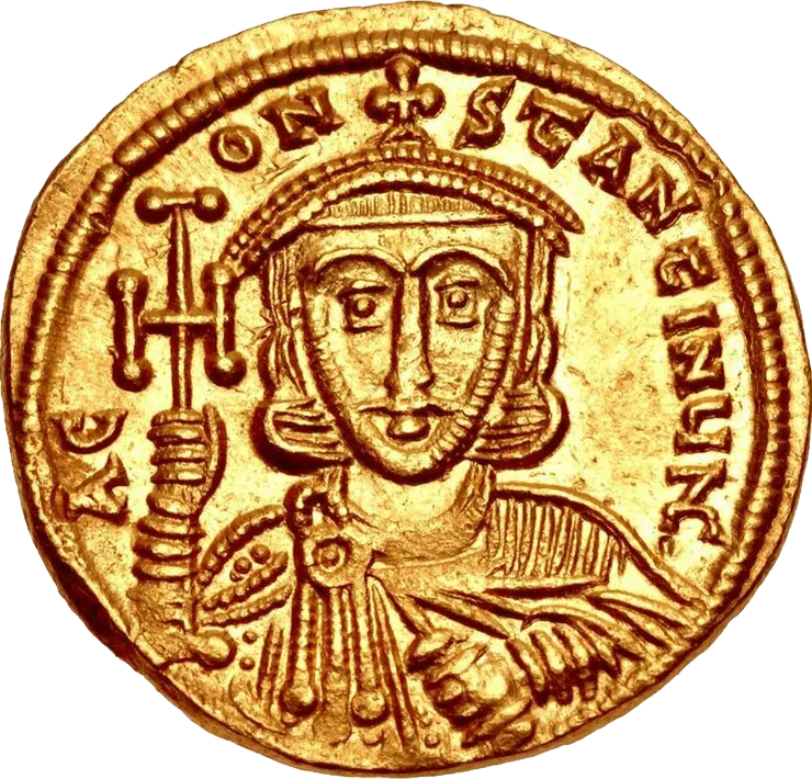 君士坦丁五世在金幣上的頭像。Wiki Commons, "Solidus of Constantine V (transparent background).png"