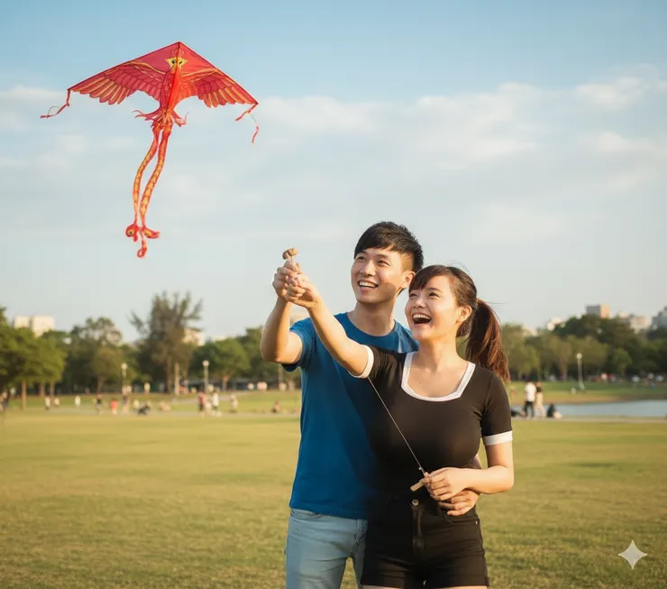 圖為大二時,陳汝蓁和黃鈺程單獨出來放風箏的照片