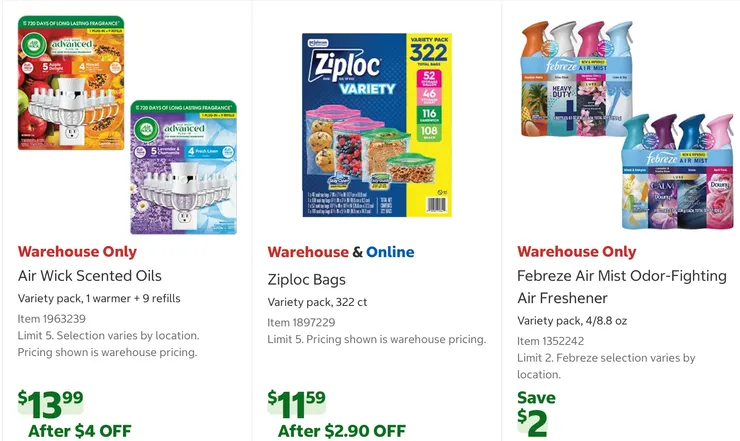 Air Wick 香氛精油套組、ZIPLOC 夾鏈袋、Febreze 空氣清新劑 $9.07。