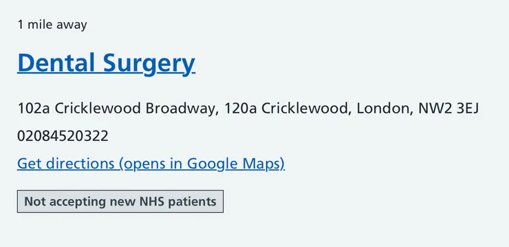 NHS患者已額滿的標註（Photo from NHS）