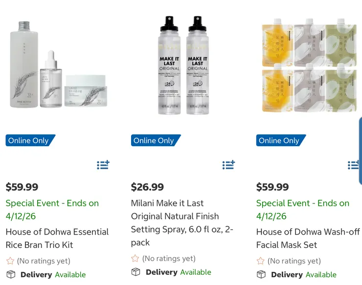 道華之家精選米糠三件套、Milani Make it Last 原廠自然定妝噴霧、道華之家水洗面膜套裝。