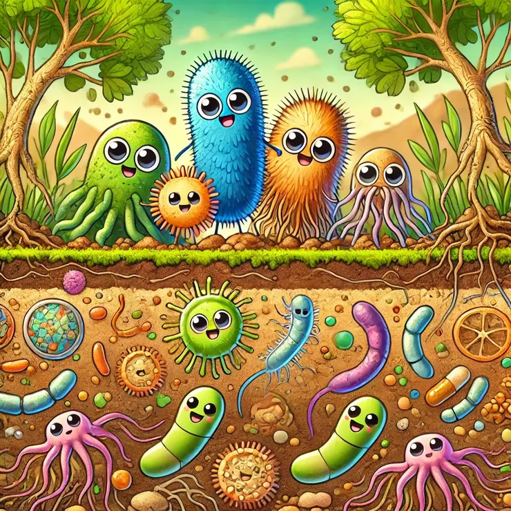 土壤中有很多小伙伴！圖片作者：ChatGPT