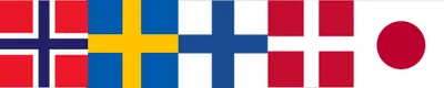 北緯五十度之間：🇩🇰🇳🇴🇸🇪🇯🇵
